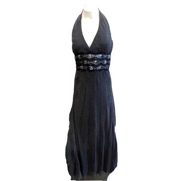 Whimsy Summer Elegance Maxi Halter Dress Size 10 Black Polka Dot Cocktail - Picture 1 of 9